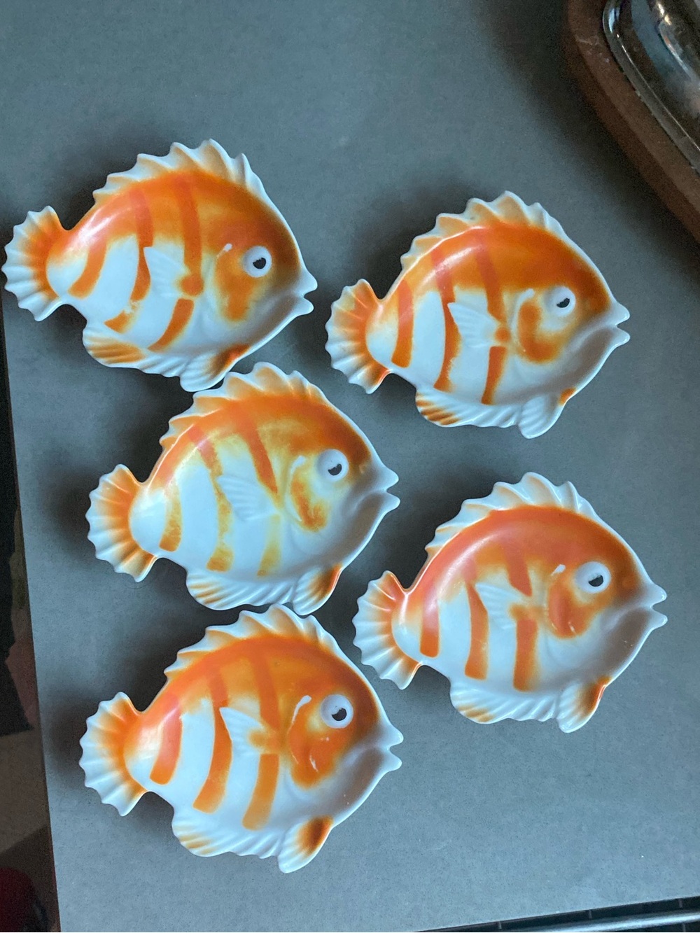 Vintage japanese ceramic gold fish shoyu zara soy sauce appetizer plates